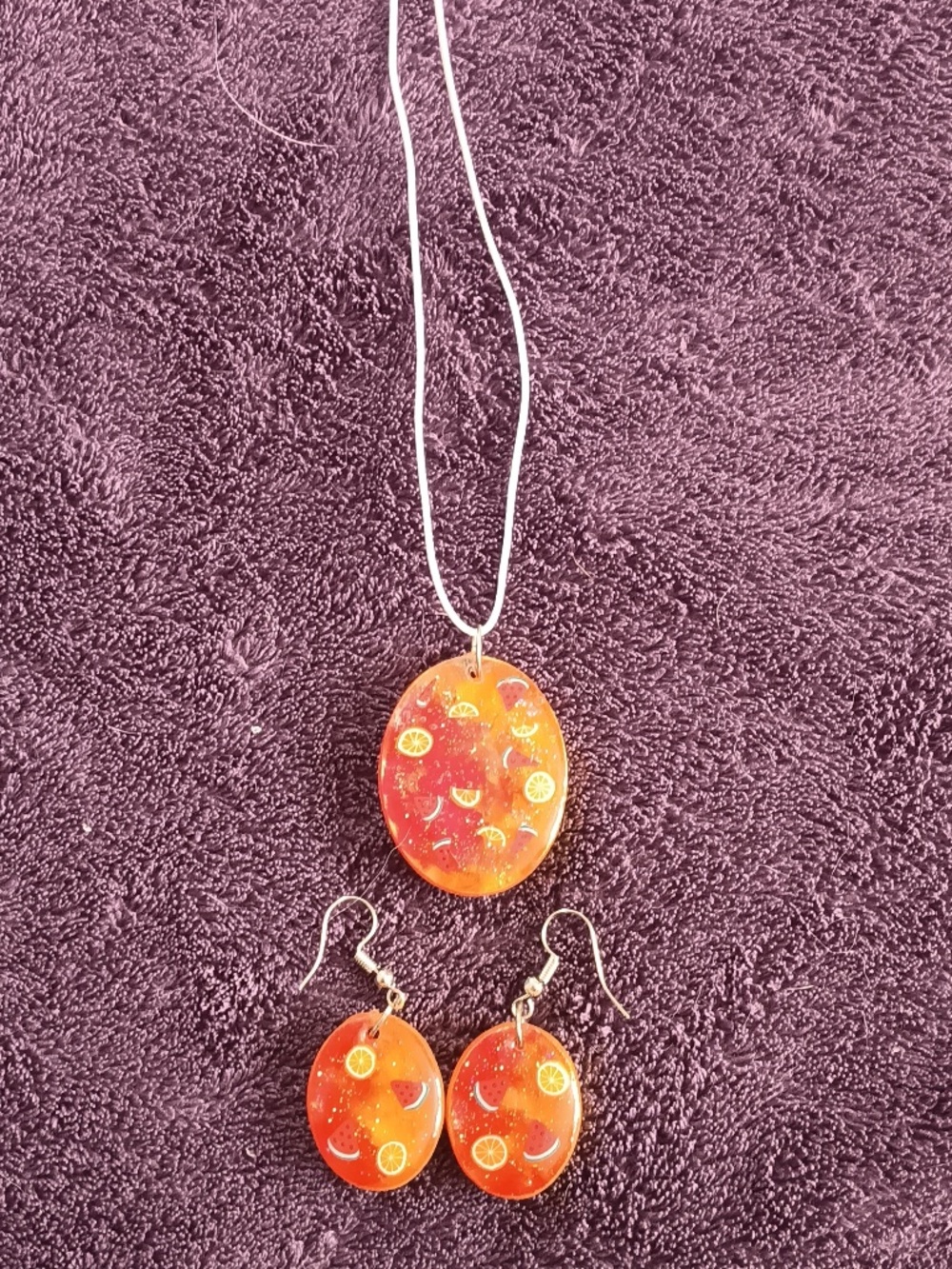 topical summer resin necklace with matching earrings